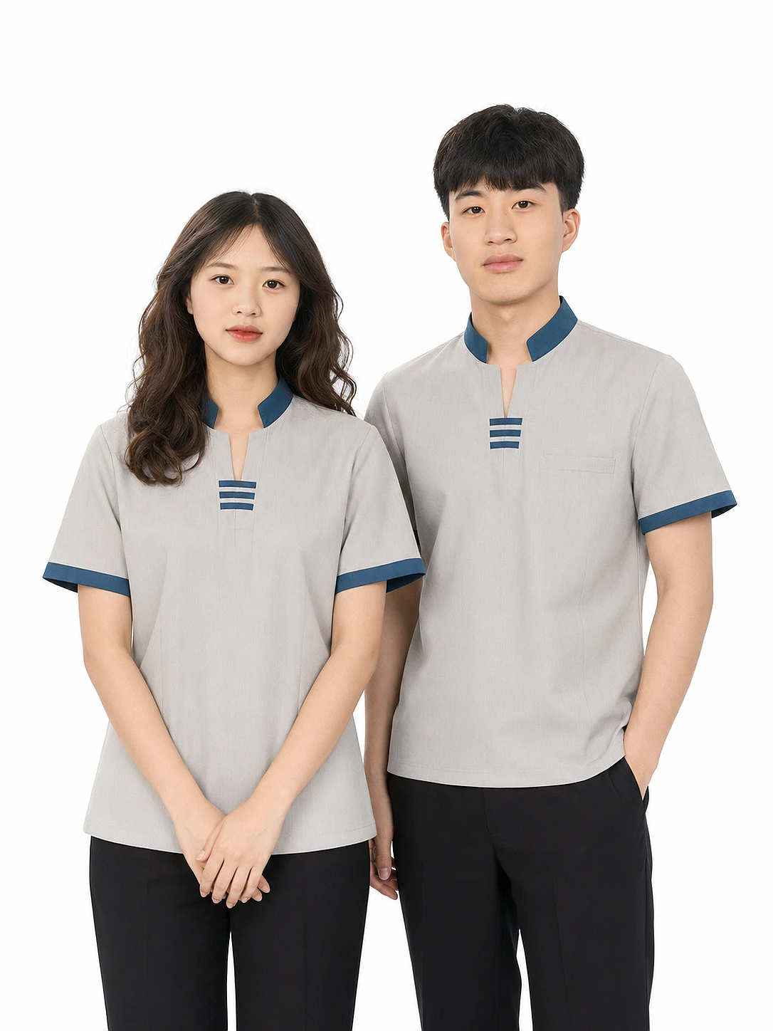 Đồng phục buồng phòng cổ lãnh tụ xẻ chữ V