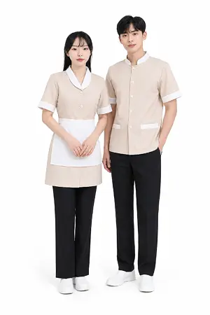 Alternative view of Đồng phục khách sạn cổ bẻ kết hợp cổ tàu màu be