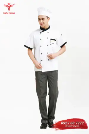 Đồng phục bếp khách sạn TTKSADBKS1A màu trắng phối đen