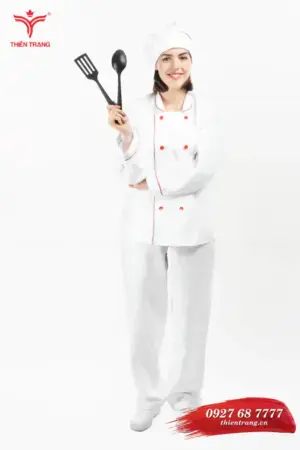 Đồng phục bếp khách sạn nữ TTKSADBKSWM1 màu trắng