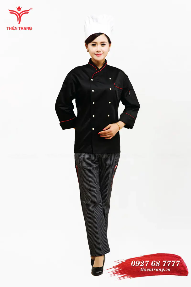 Đồng phục bếp khách sạn nữ TTKSADBKSWM2 màu đen