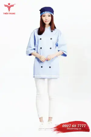 Đồng phục bếp khách sạn nữ TTKSADBKSWM53 màu xanh dương nhạt