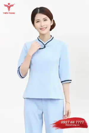 Đồng phục buồng phòng khách sạn TTKSABP53 màu xanh dương nhạt
