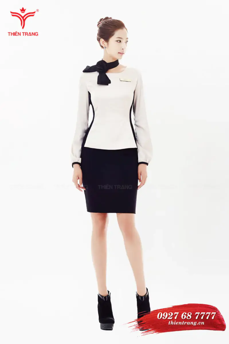 Đồng phục lễ tân khách sạn TTKSALT1A màu trắng phối đen