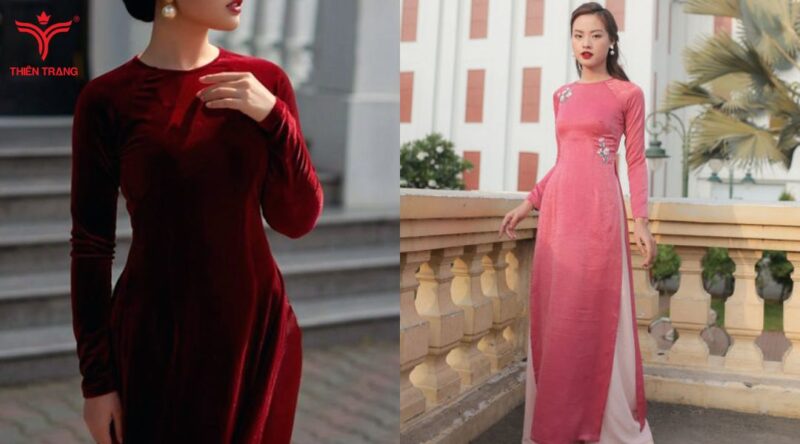 Áo dài nữ may từ vải nhung thun thanh lịch