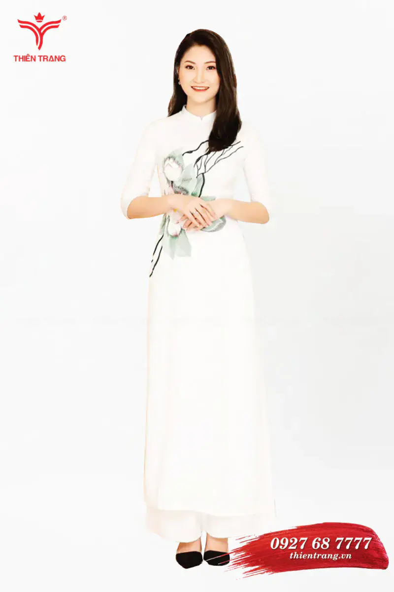 Đồng phục áo dài lễ tân khách sạn TTKSALT1 màu trắng
