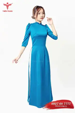 Đồng phục áo dài lễ tân khách sạn TTKSALT51 màu xanh dương đậm