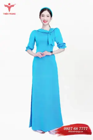 Đồng phục áo dài lễ tân khách sạn TTKSALT53 màu xanh dương nhạt