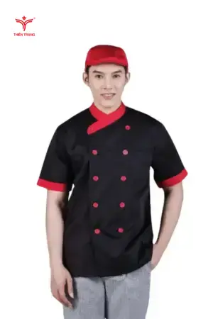 Đồng phục bếp khách sạn có nón TTKSADBKS22 màu đen phối đỏ