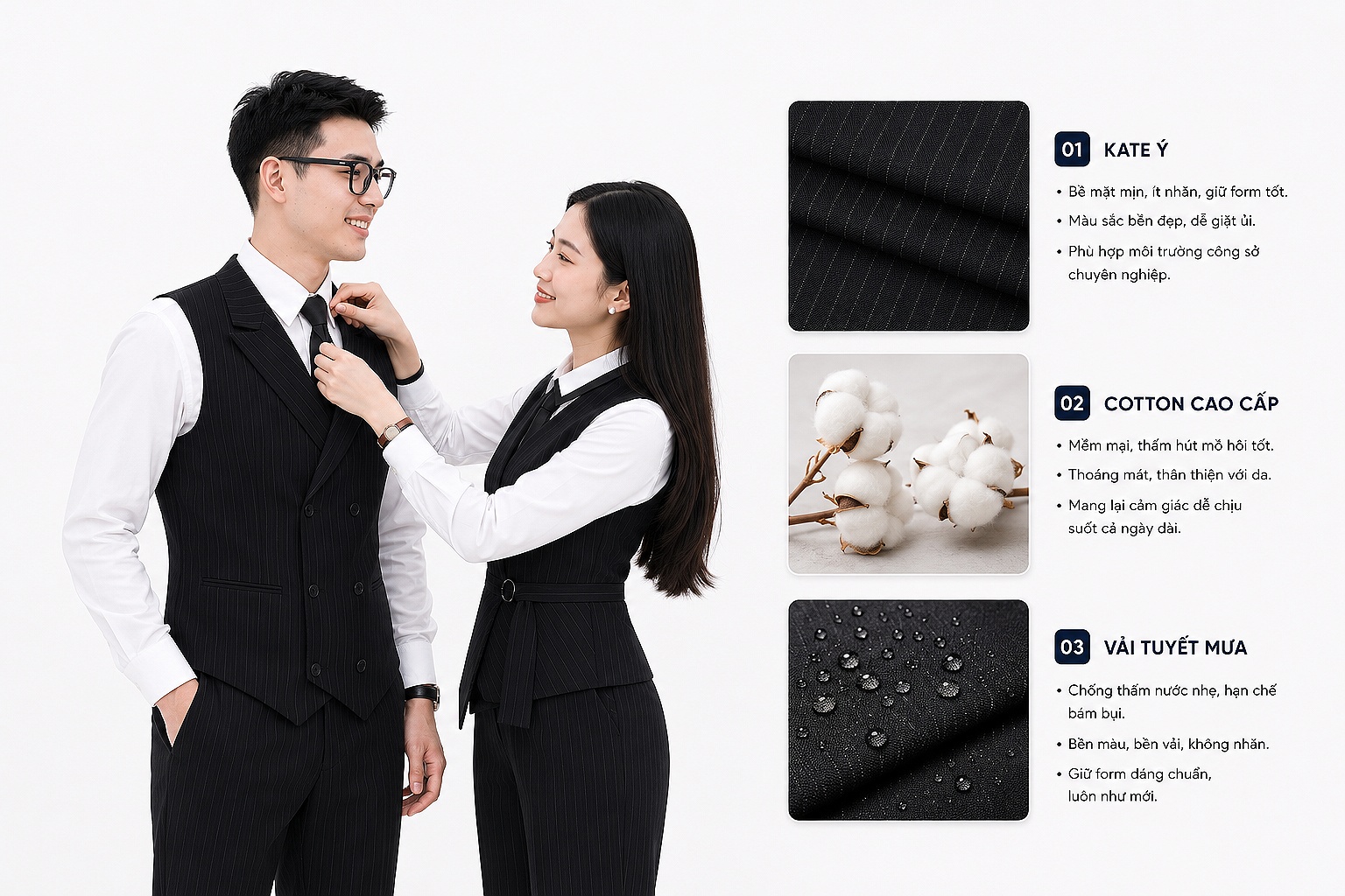 Doanh nghiệp có thể lựa chọn nhiều dòng vải công sở phù hợp với nhu cầu và ngân sách