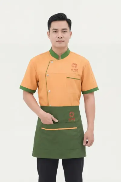 Đồng Phục Bếp Cam Phối Xanh