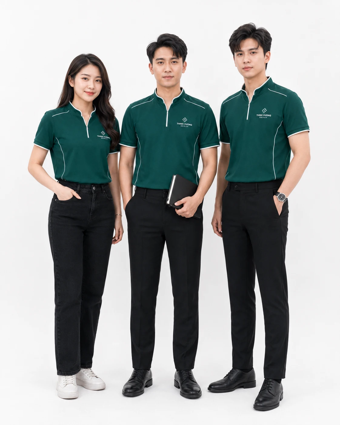Đồng phục áo thun cổ trụ phối dây kéo - Ảnh 3