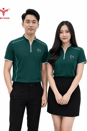 Đồng phục áo thun cổ trụ phối dây kéo
