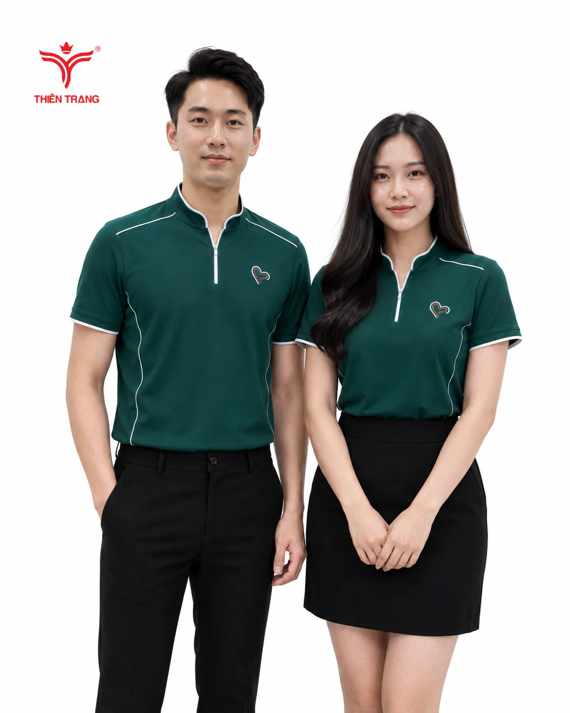 Đồng phục áo thun cổ trụ phối dây kéo