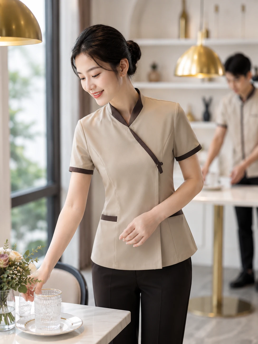 Đồng phục áo tunic chất liệu vải Phi Thun