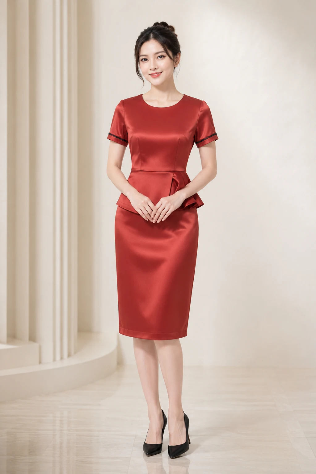 Đồng phục áo peplum chất liệu vải Phi Thun