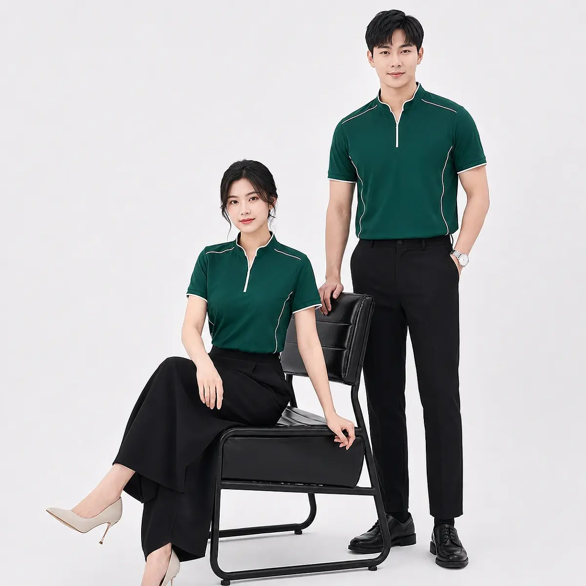Đồng phục áo thun cổ trụ phối dây kéo