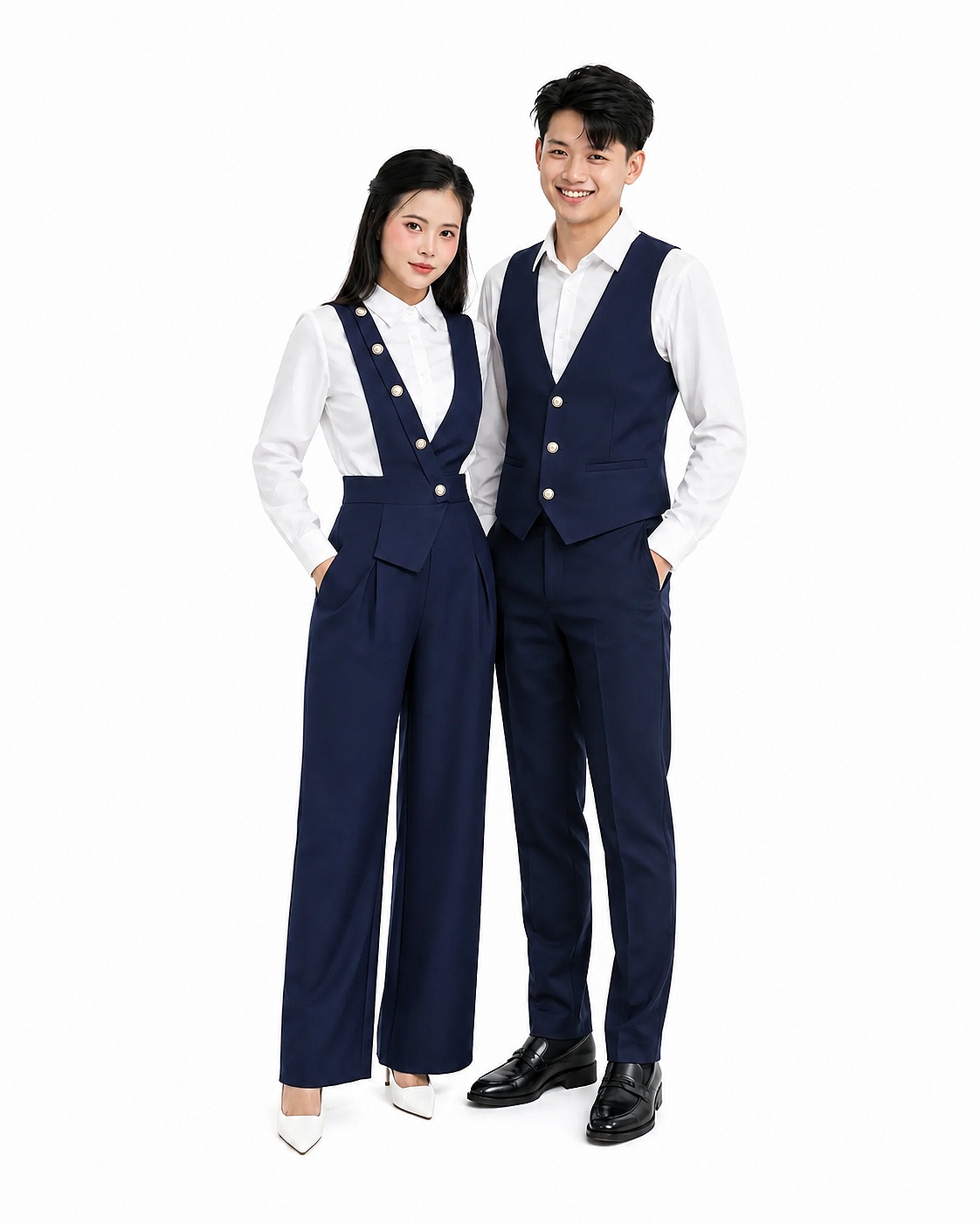 Thông tin sản phẩm đồng phục áo gile hai dây bản to phối cúc