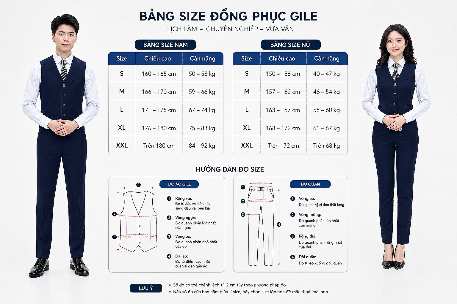 Bảng Size Đồng Phục Gile Doanh Nghiệp Cao Cấp