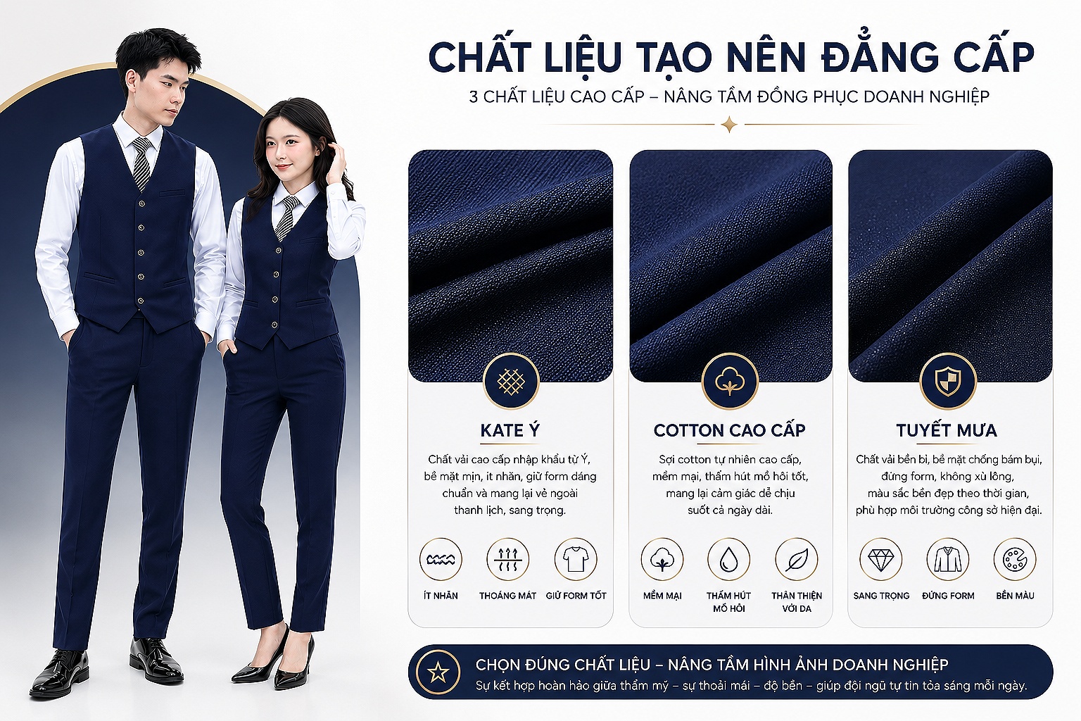 Chất Liệu Được Ưa Chuộng Khi May Đồng Phục Gile Doanh Nghiệp Cao Cấp