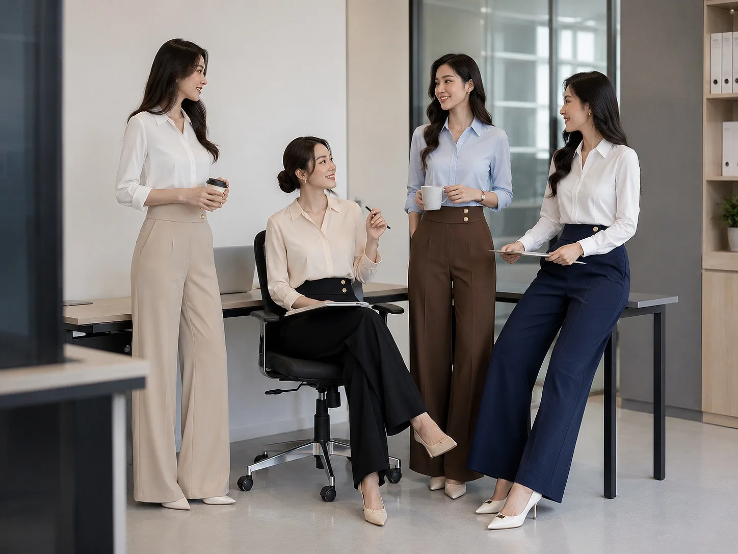 Đồng phục quần tây ống rộng cạp khuy đôi 8 Chất Liệu Đa Dạng, Phù Hợp Nhiều Nhu Cầu