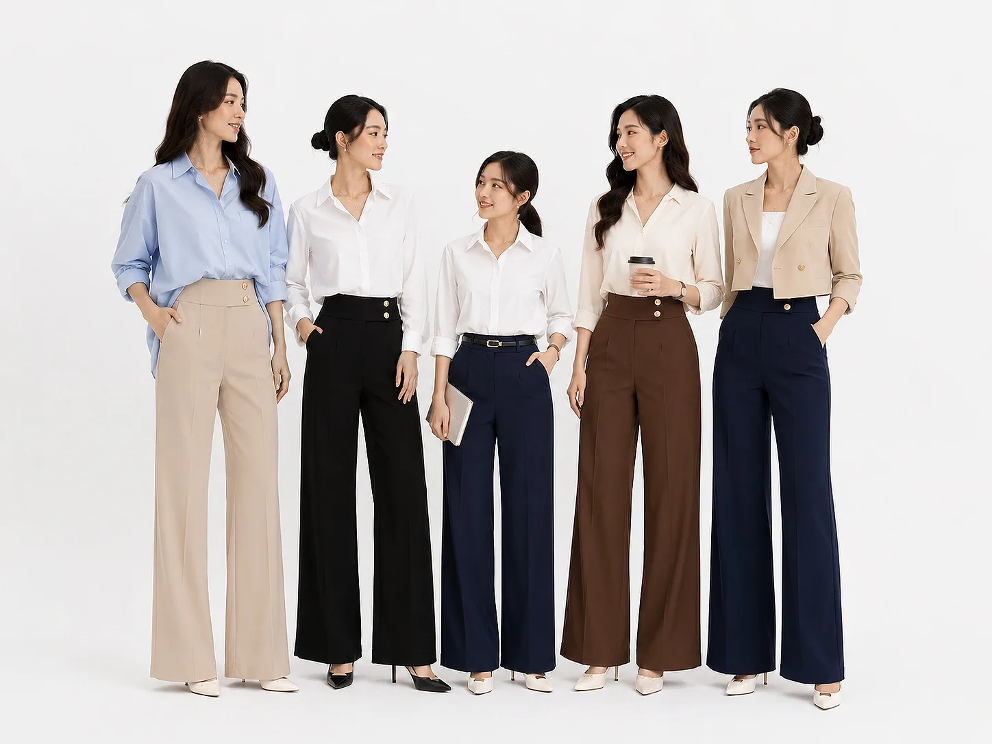 Đồng phục quần tây ống rộng cạp khuy đôi 9 Dễ Kết Hợp Với Nhiều Kiểu Đồng Phục