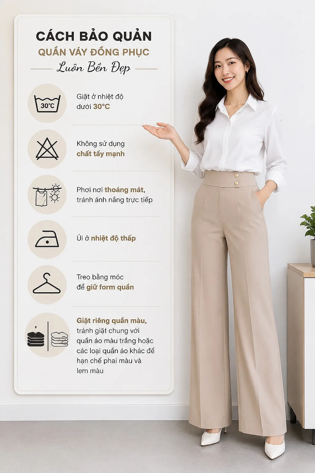 Đồng phục quần tây ống rộng cạp khuy đôi 10 Cách Bảo Quản Đồng Phục Quần Tây Luôn Bền Đẹp