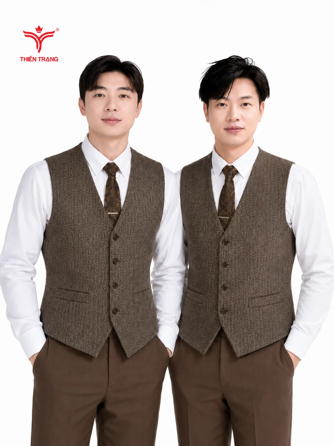 Đồng phục gile nam vải dạ Tweed họa tiết xương cá