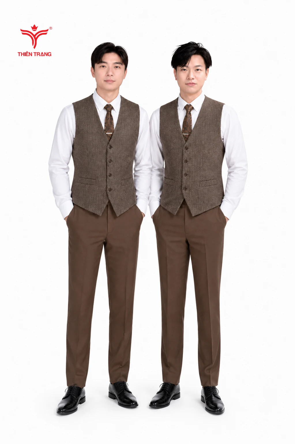 Đồng phục gile nam vải dạ Tweed họa tiết xương cá - Ảnh 2