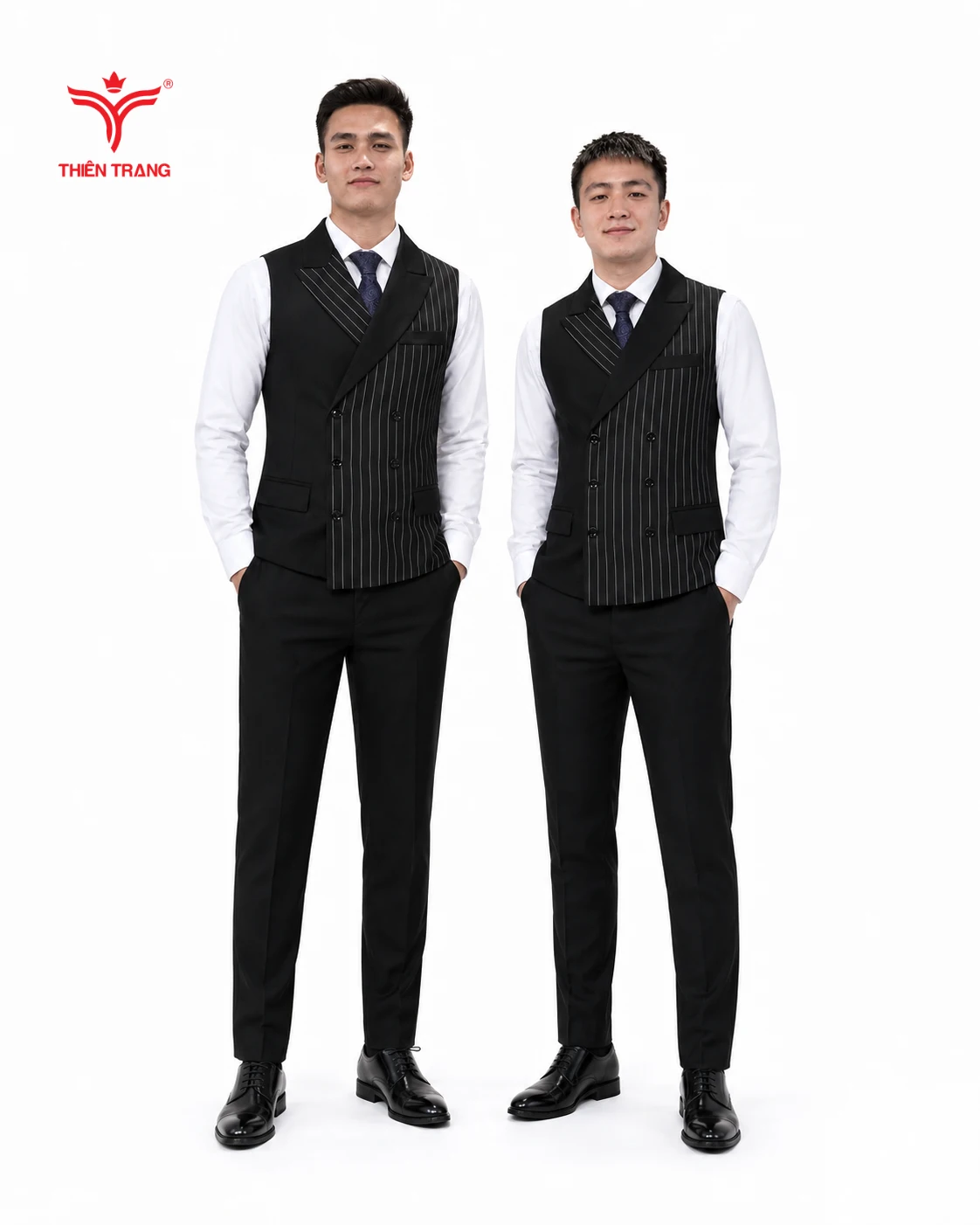 Đồng phục gile nam cổ vest phối kẻ sọc - Ảnh 2