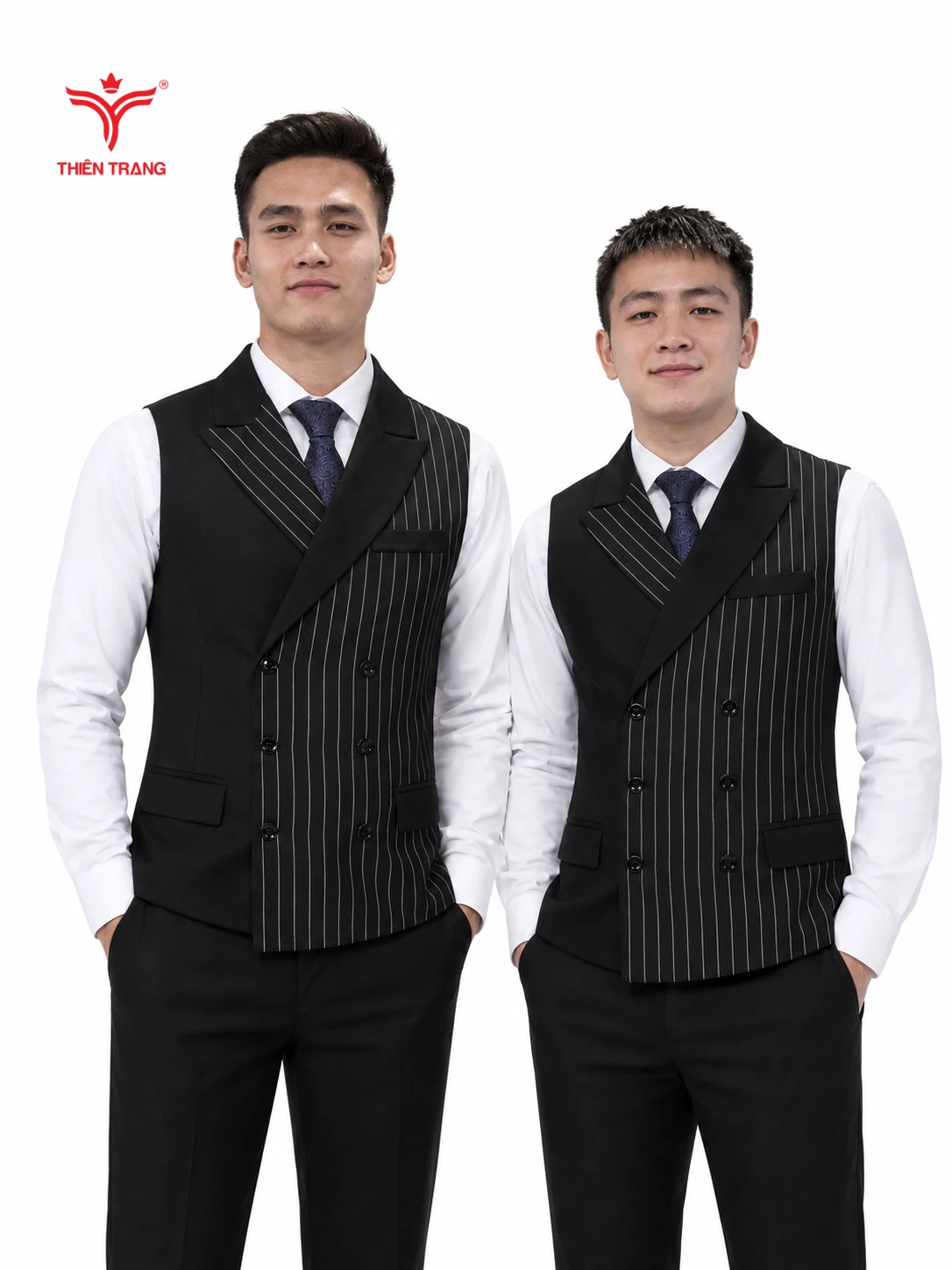 Đồng phục gile nam cổ vest phối kẻ sọc