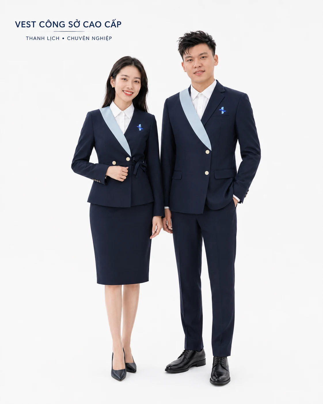 Đồng phục vest công sở phối cổ hai màu cao cấp - Ảnh 2