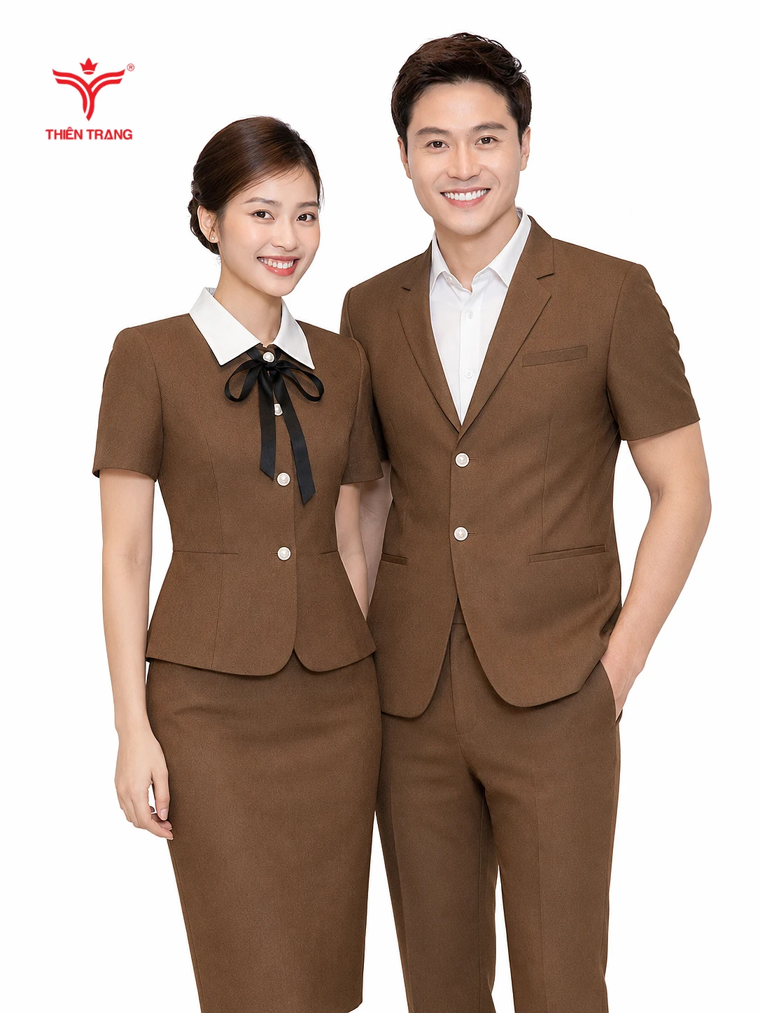 Đồng phục veston tay ngắn phối cổ sen thắt nơ