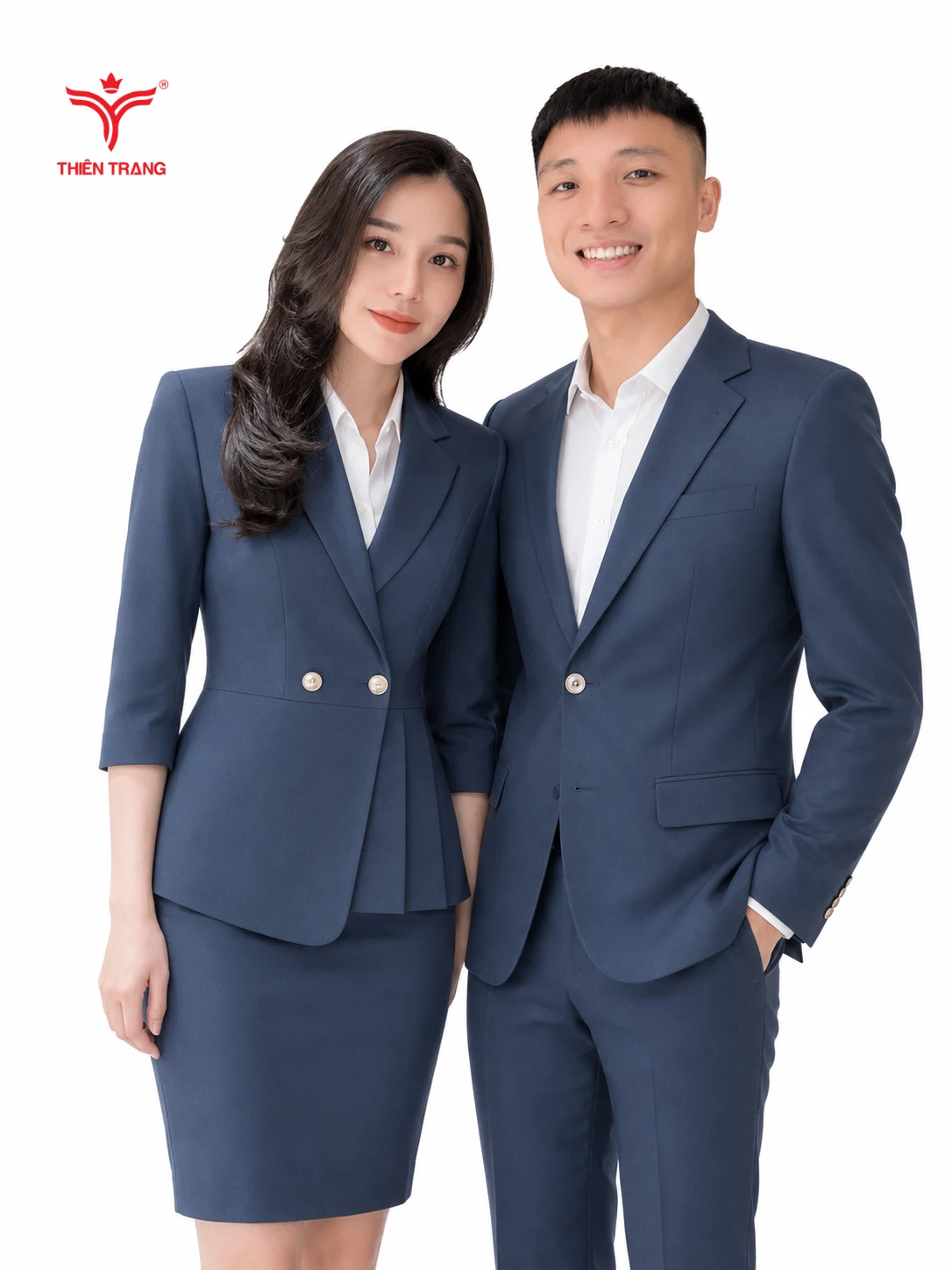 Đồng phục vest công sở nam nữ phối vạt lệch xếp ly
