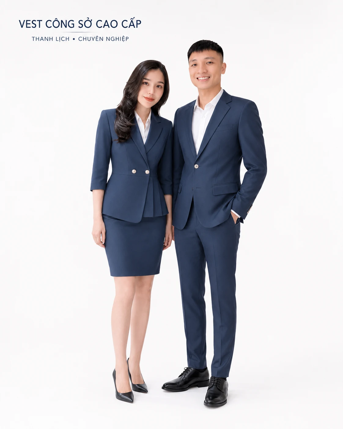 Đồng phục vest công sở nam nữ phối vạt lệch xếp ly - Ảnh 2