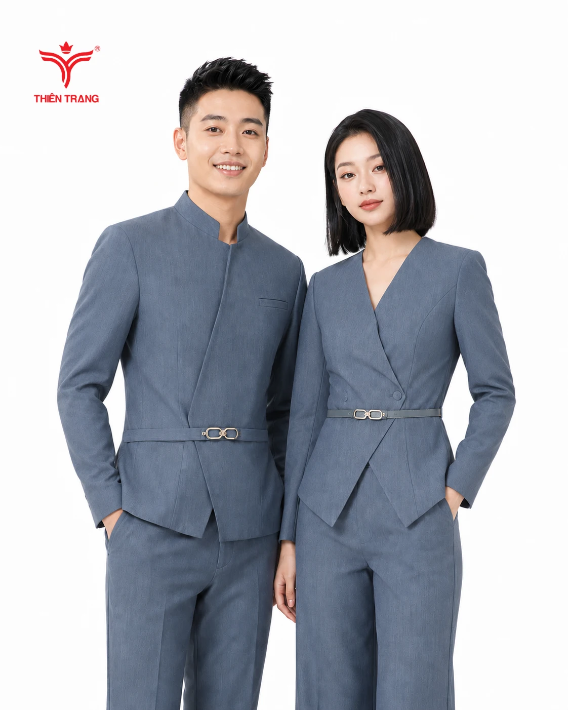 Đồng phục vest nam cổ tàu vạt chéo