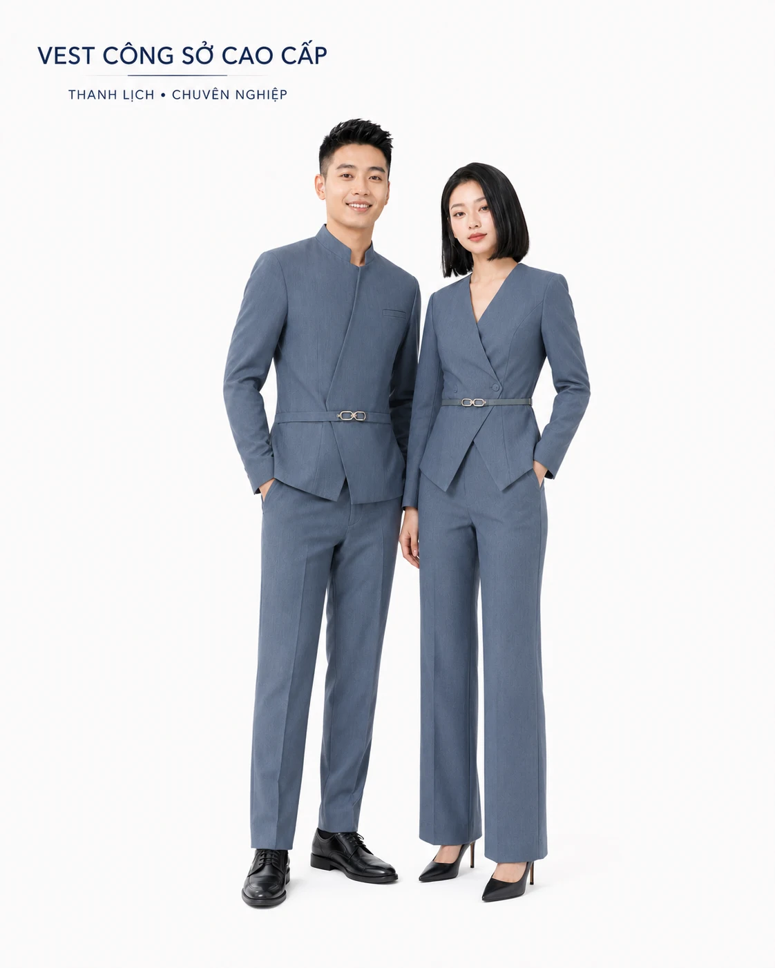 Đồng phục vest nam cổ tàu vạt chéo - Ảnh 2