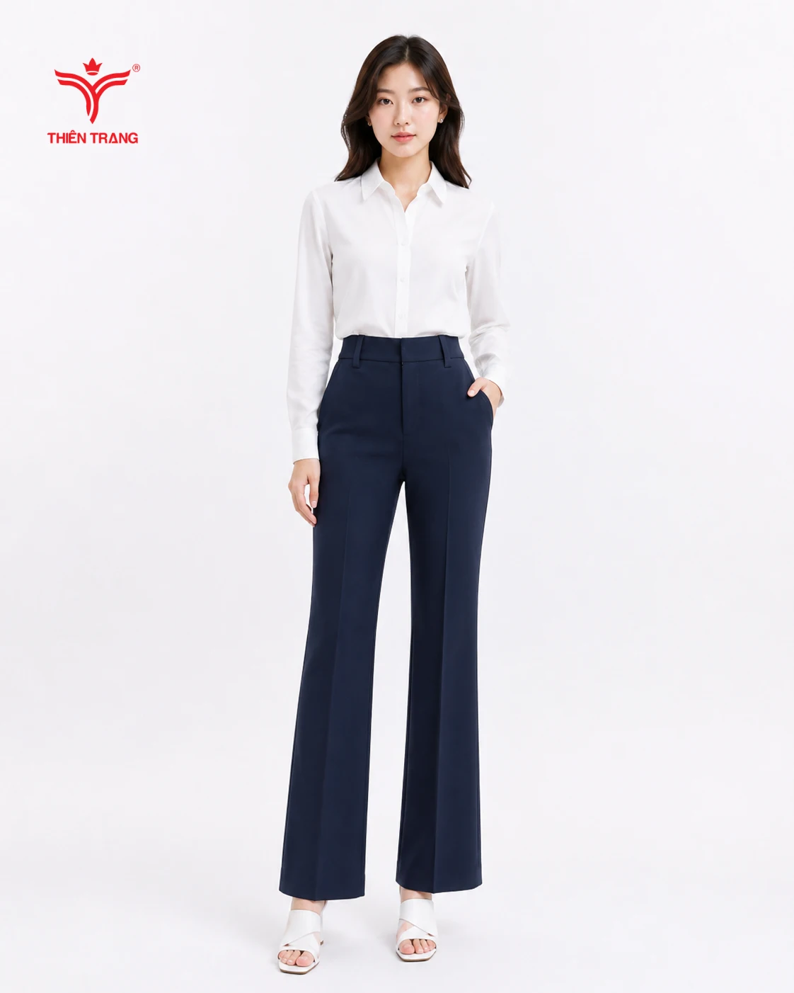 Quần tây ống đứng cạp cao - Ảnh 3