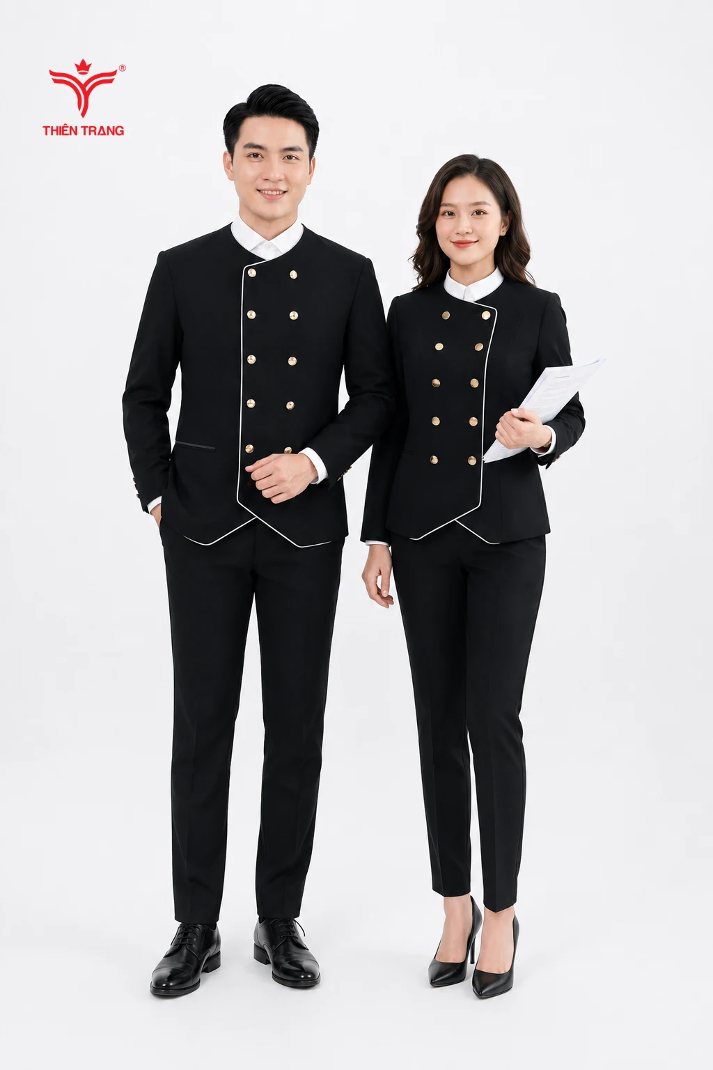 Đồng Phục Phục Vụ Vest Cổ Tàu Vạt Chéo - Ảnh 2