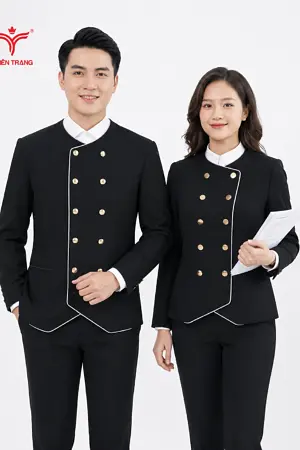 Đồng Phục Phục Vụ Vest Cổ Tàu Vạt Chéo