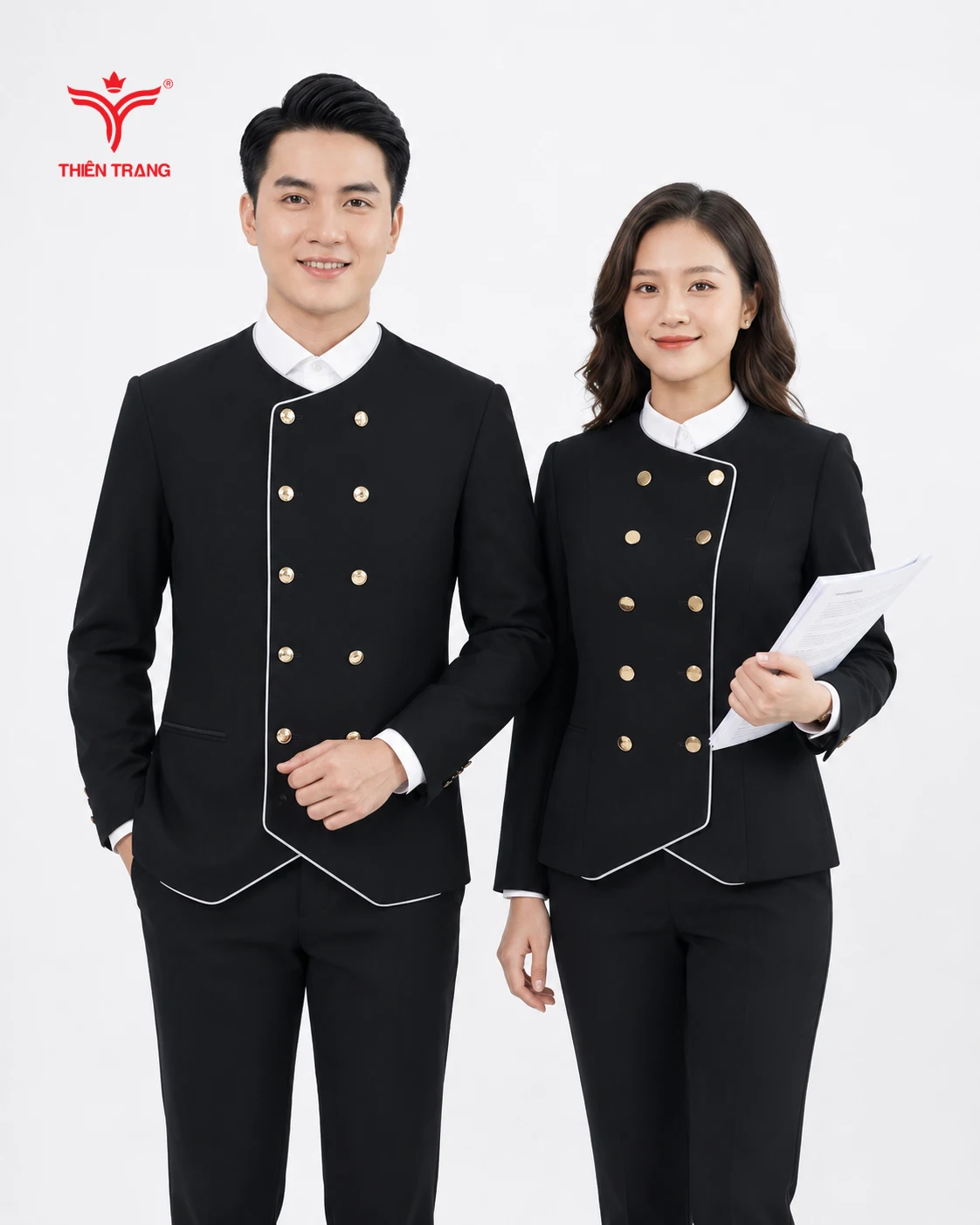Đồng Phục Phục Vụ Vest Cổ Tàu Vạt Chéo
