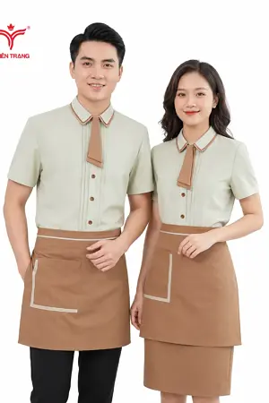 Đồng phục phục vụ sơ mi cà vạt giả nơ nhà hàng