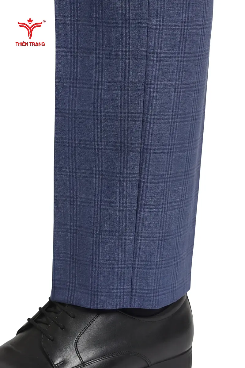 Quần tây nam dáng Slim-fit họa tiết kẻ caro màu xanh dương - Ảnh 3