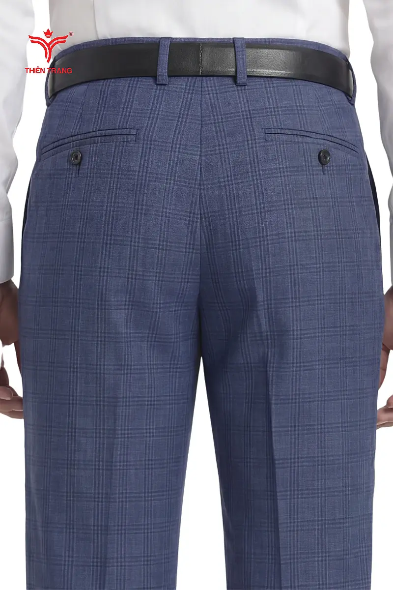 Quần tây nam dáng Slim-fit họa tiết kẻ caro màu xanh dương - Ảnh 2