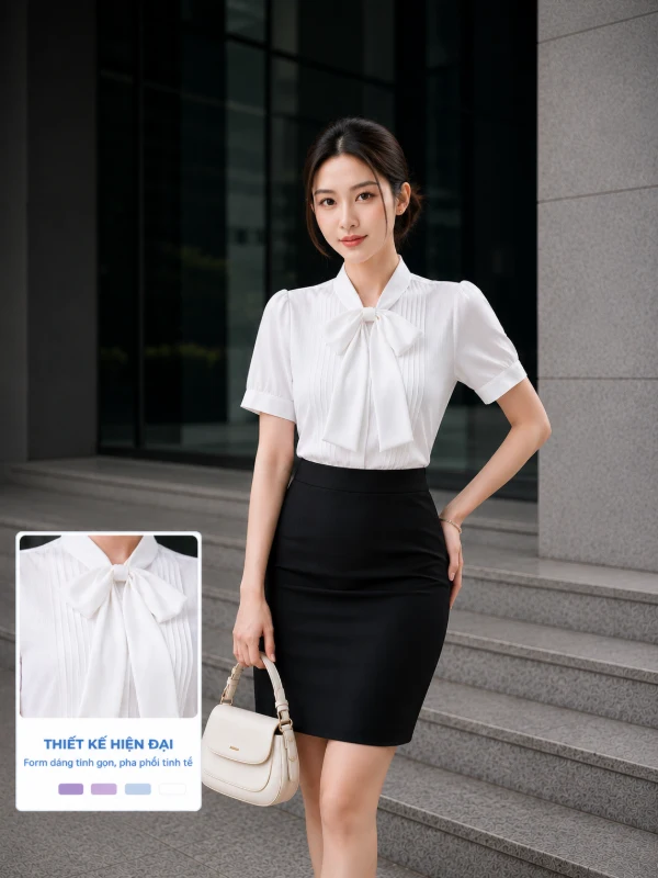 Đồng phục áo sơ mi xếp ly thân trước cao cấp