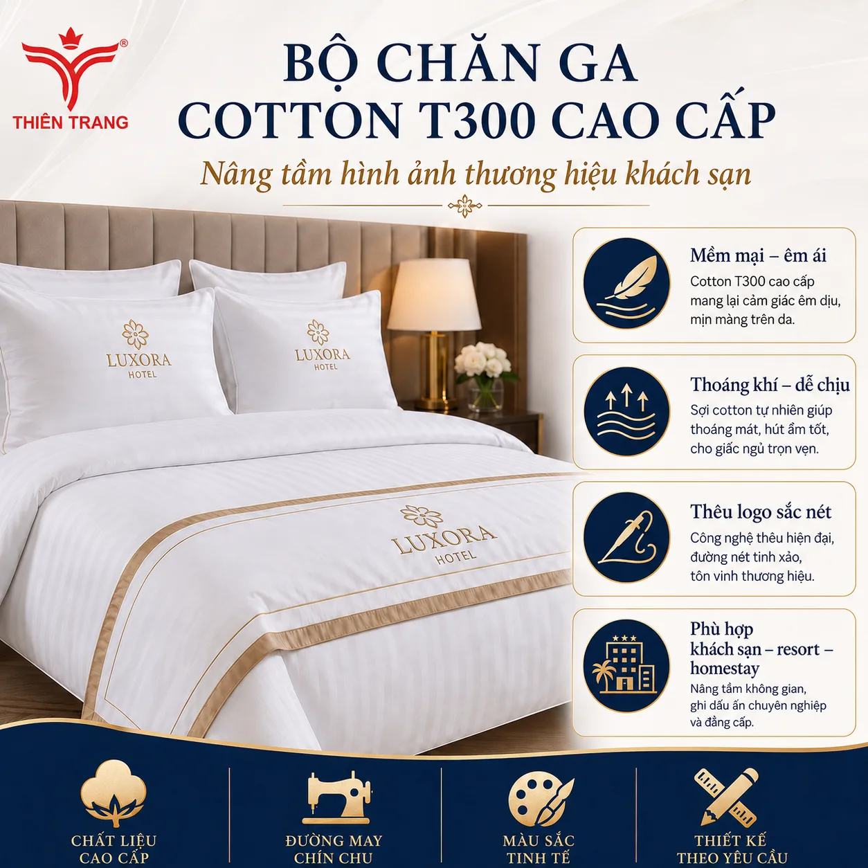 Bộ chăn ga Cotton T300 cao cấp nâng tầm thương hiệu 3 Bộ chăn ga Cotton T300 cao cấp nâng tầm thương hiệu - Ảnh 3