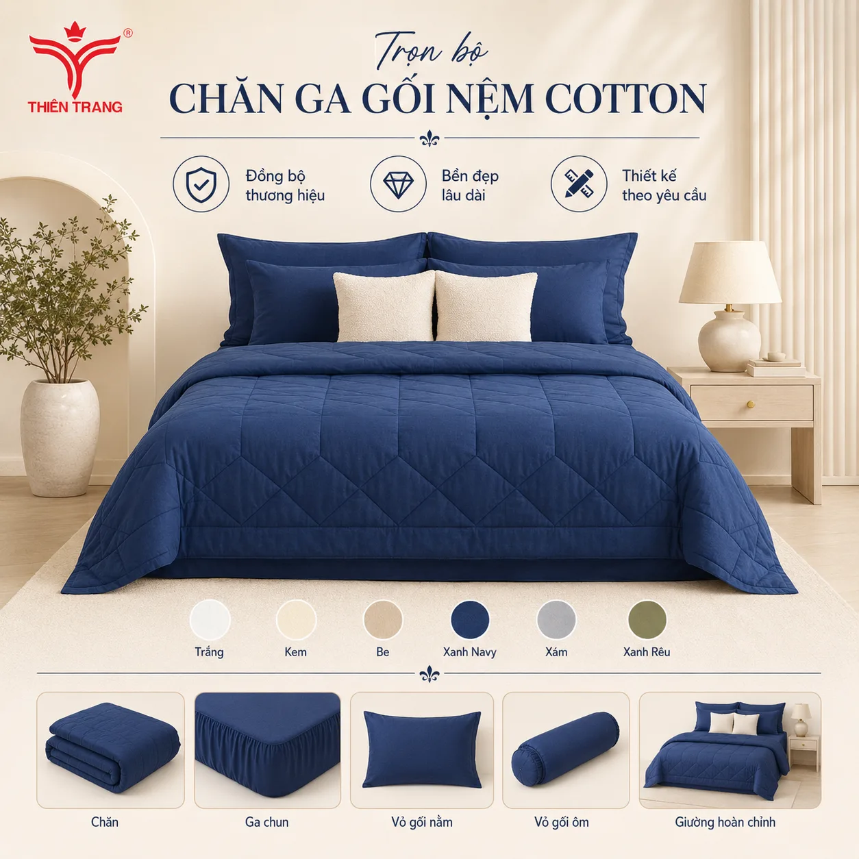 Bộ chăn ga gối nệm chất liệu Cotton 7 chan ga cotton 3