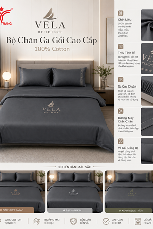 Alternative view of Bộ Chăn Ga Gối Cao Cấp Màu Ghi Xám Đậm 100% cotton