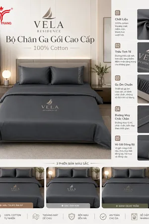 Alternative view of Bộ Chăn Ga Gối Cao Cấp Màu Ghi Xám Đậm 100% cotton
