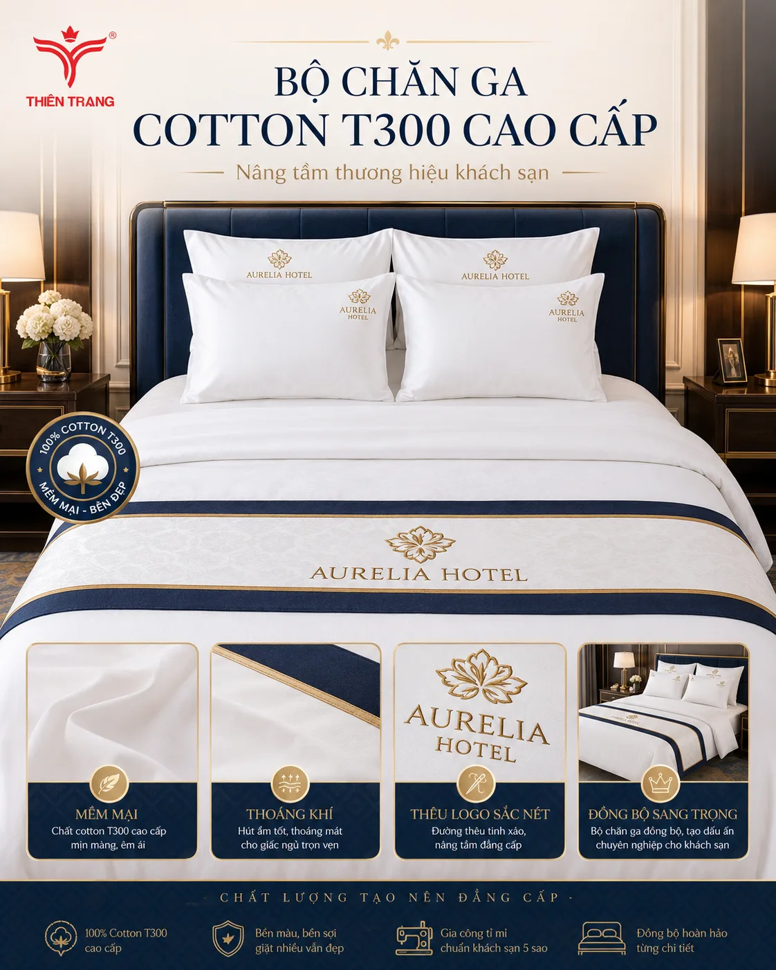 Bộ chăn ga Cotton T300 cao cấp nâng tầm thương hiệu 2 Bộ chăn ga Cotton T300 cao cấp nâng tầm thương hiệu - Ảnh 2